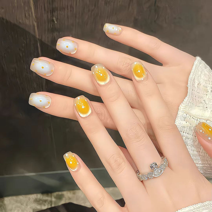 Artistic Press-On Nail Set with Whimsical Dot Designs Stornfield