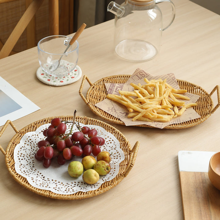 Handwoven Round Serving Tray with Ergonomic Handles Stornfield