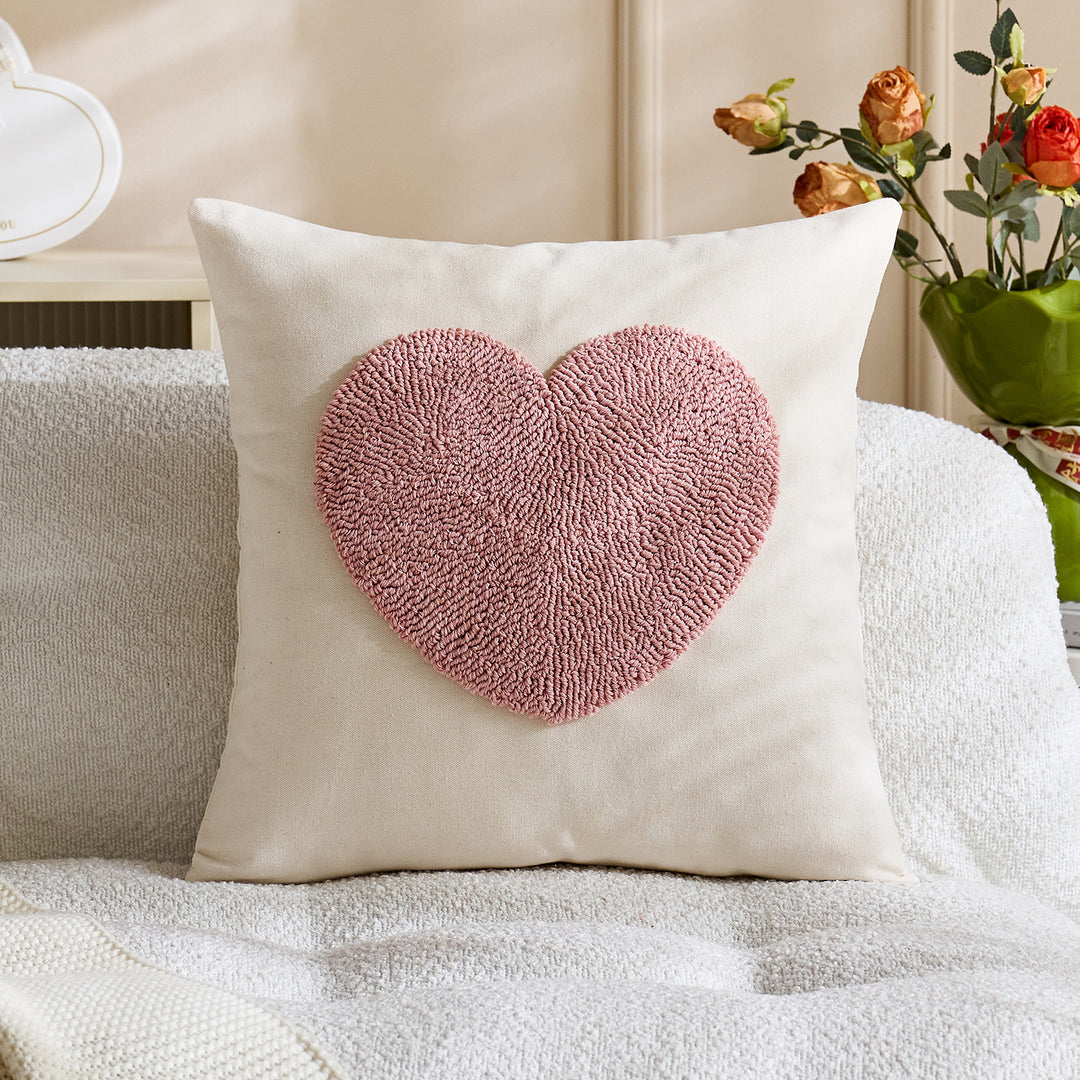 Handcrafted Tufted Heart-Pattern Lumbar Throw Pillow Cover