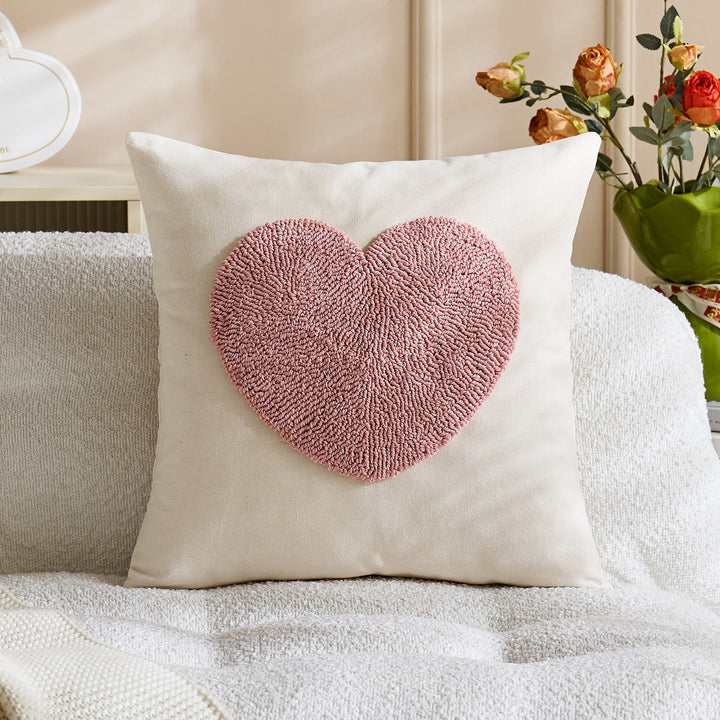 Handcrafted Tufted Heart-Pattern Lumbar Throw Pillow Cover