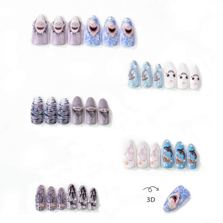 Marine Life-Themed Press-On Nail Art Set