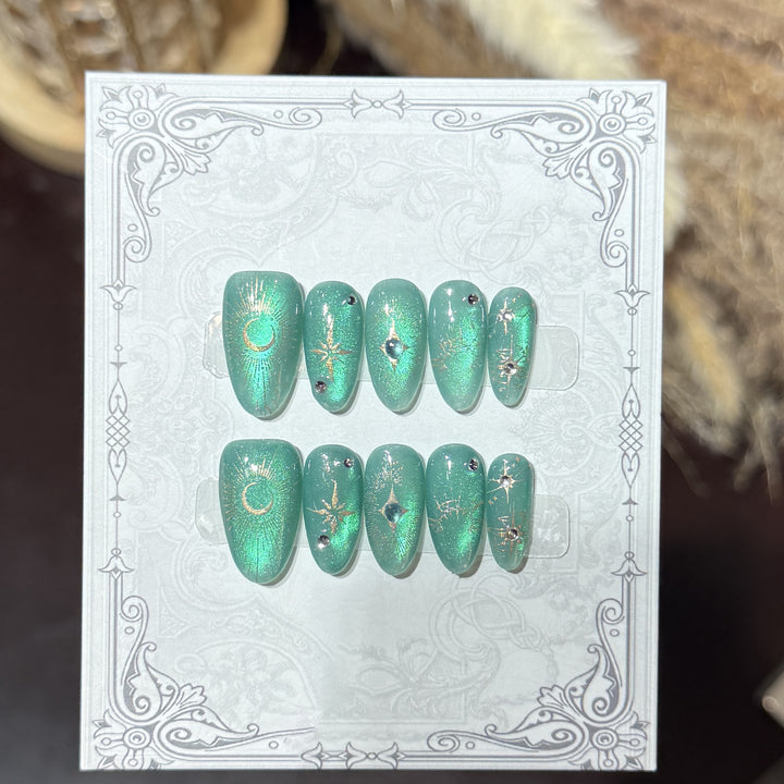 Decorative Press-On Nail Set with Celestial Accents Stornfield
