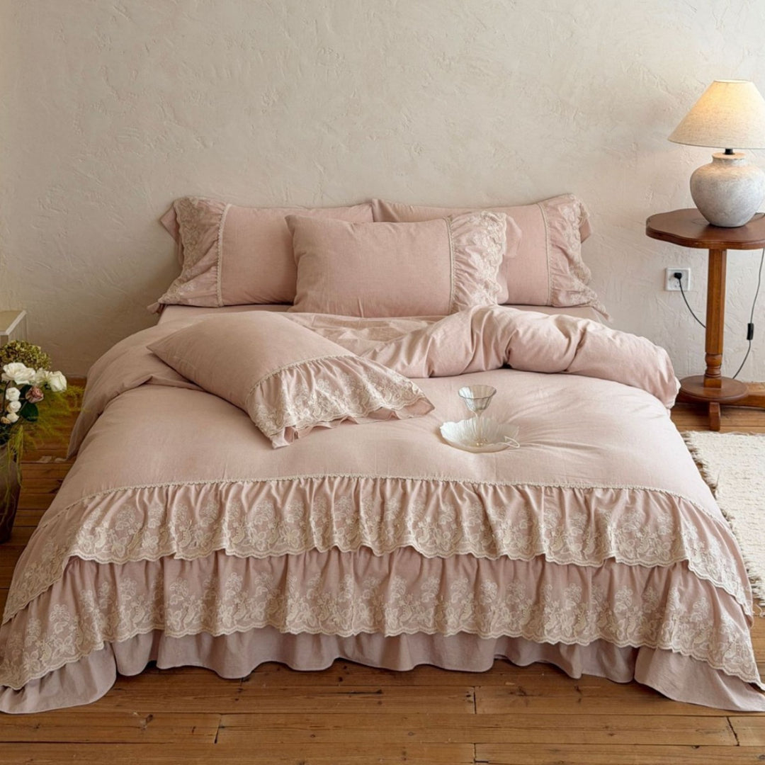 Romantic Ruffled Lace Duvet Cover Set
