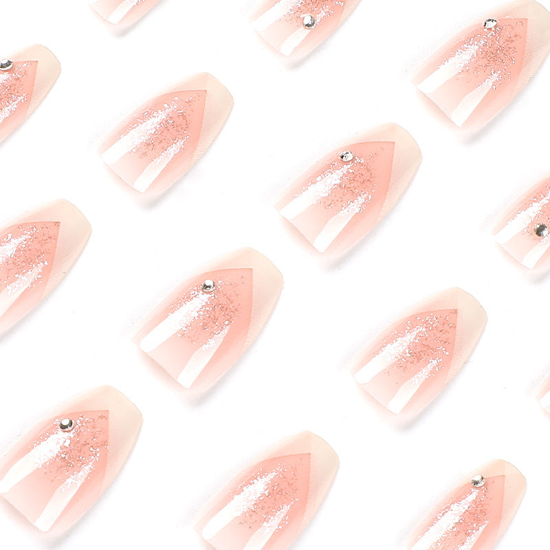 Elegant Artificial Nails with Glitter and Romantic French Tip Stornfield