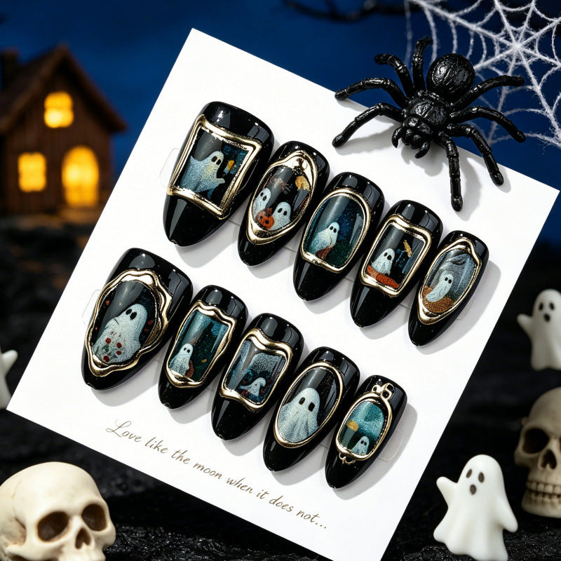 Ghost-Themed Press-On Nail Art Set