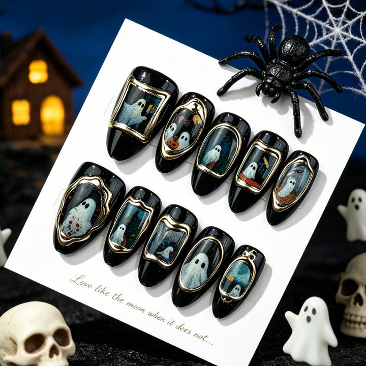 Ghost-Themed Press-On Nail Art Set