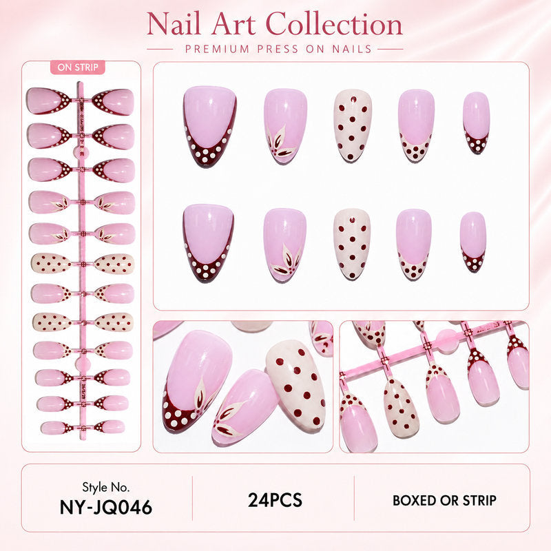 Elegant artificial nails with floral and dotted design Stornfield