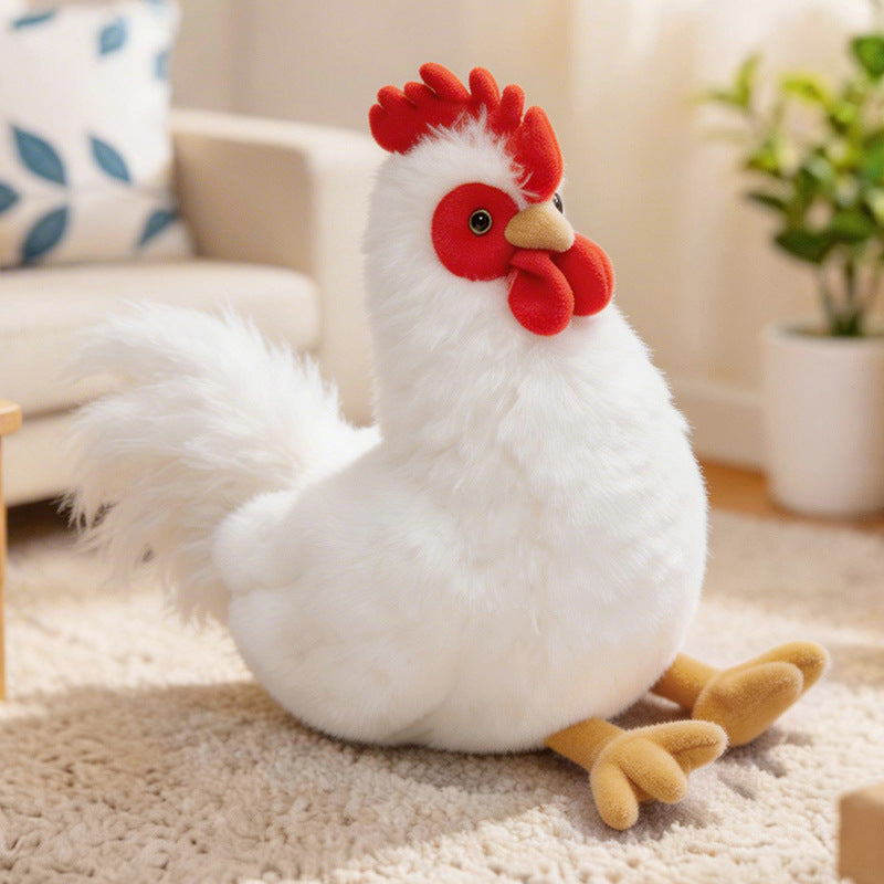 Lifelike Plush Hen Floor Cushion with Fluffy Faux Fur and Embroidered Face Stornfield
