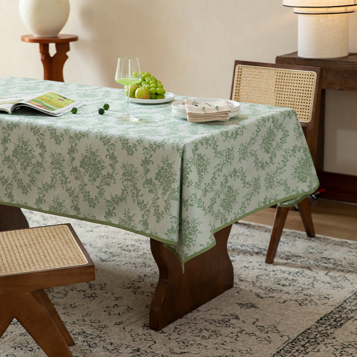 Rectangular jacquard-woven tablecloth with floral damask look and reinforced hem edge Stornfield