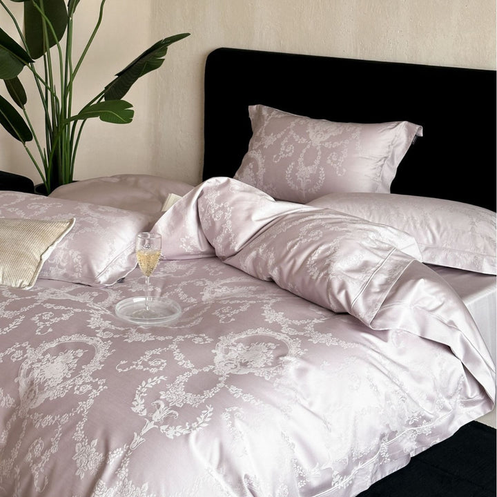 Luxury Jacquard Sateen Duvet Cover Set with Hidden Closure and Corner Ties