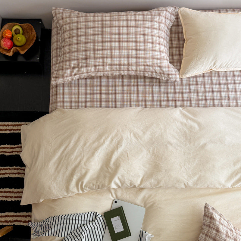 Plaid Cotton Percale Sheet Set with Deep-Fit Fitted Sheet and Envelope Pillowcases
