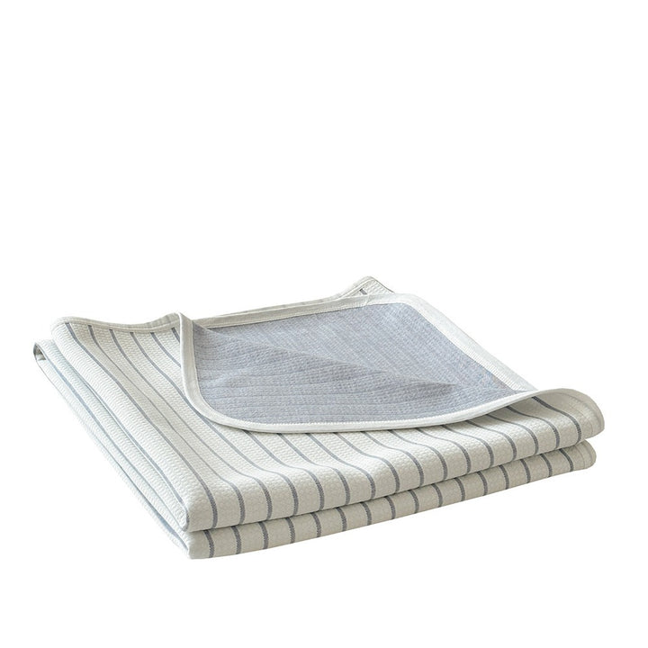 Reversible jacquard-knit blanket with fine stripes & matching pillowcase set