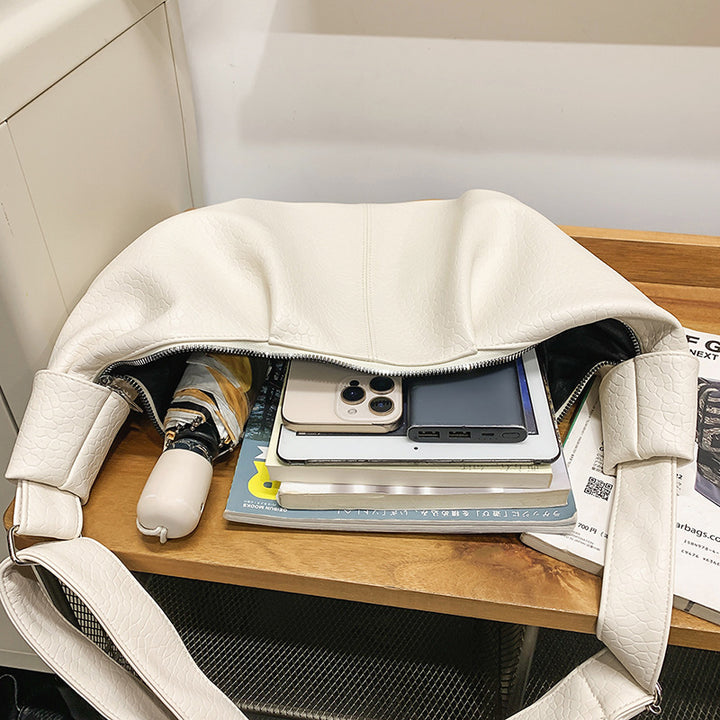 Textured Leather Slouchy Shoulder Bag