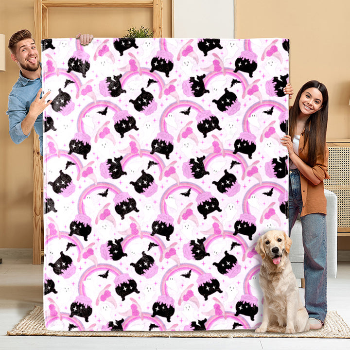Cuddly blanket with playful motifs of cats and rainbows Stornfield