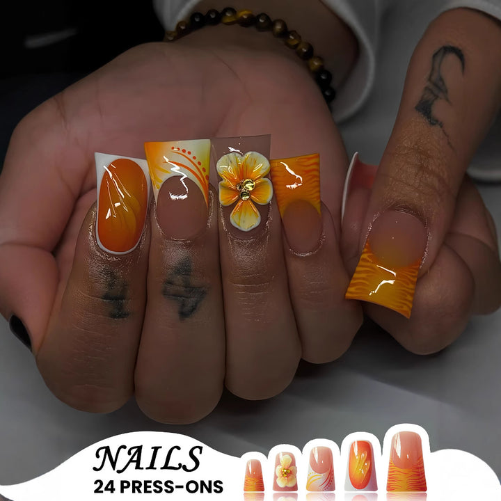 Floral Decorated Press-On Nails Stornfield