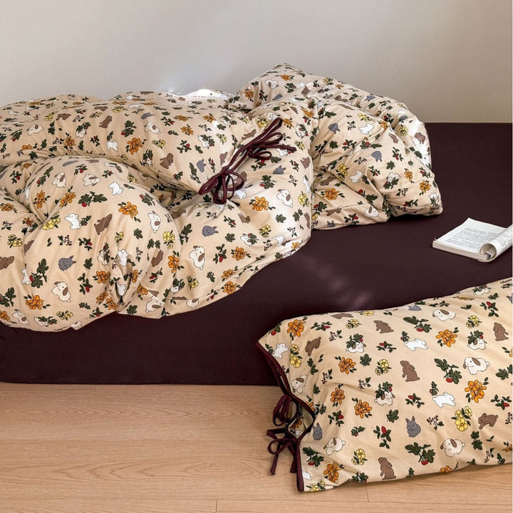 Cotton Percale Duvet Cover Set with Corner Ties and Pillowcases