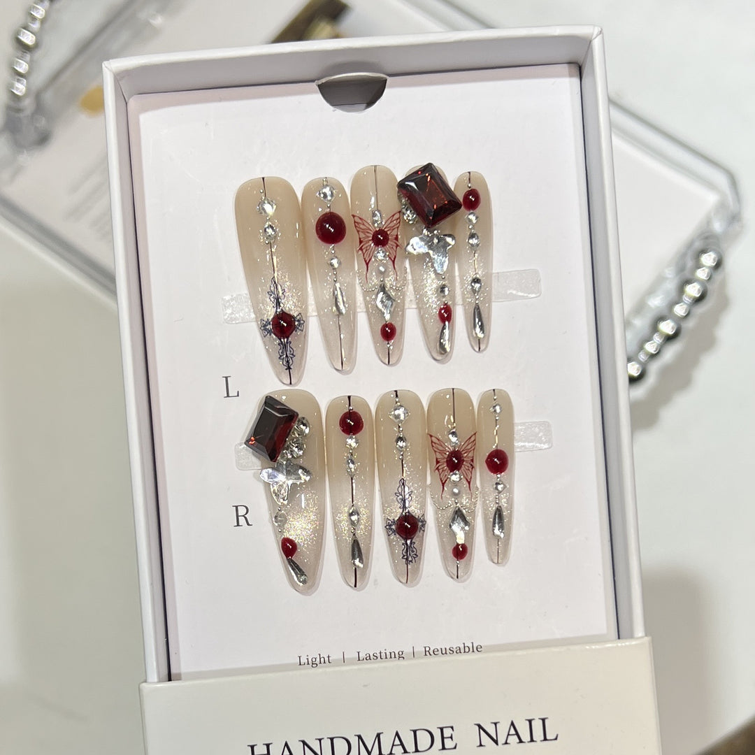 Artistic Floral Embellished Press-On Nail Set Stornfield