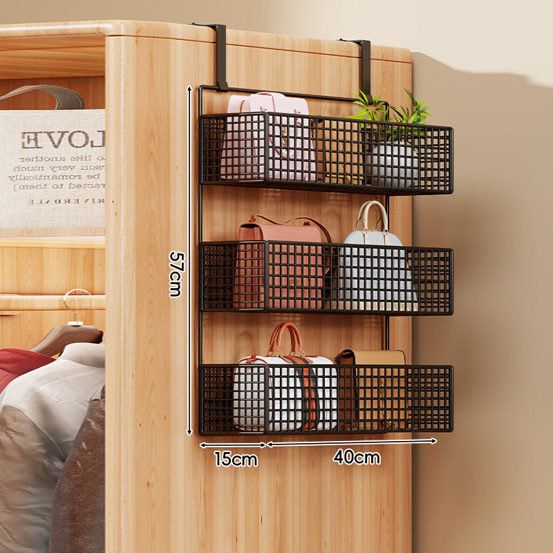 Over-Door Four-Tier Metal Mesh Hanging Storage Organizer with Integrated Hooks