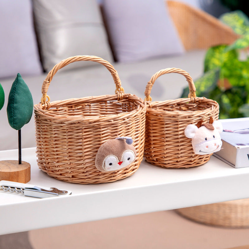 Decorative Woven Storage Basket with Plush Animal Stornfield