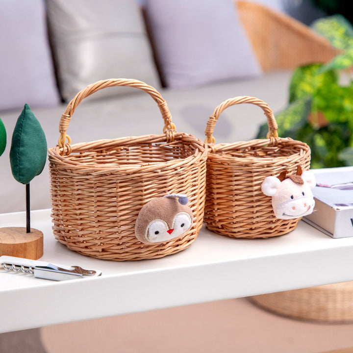 Decorative Woven Storage Basket with Plush Animal Stornfield