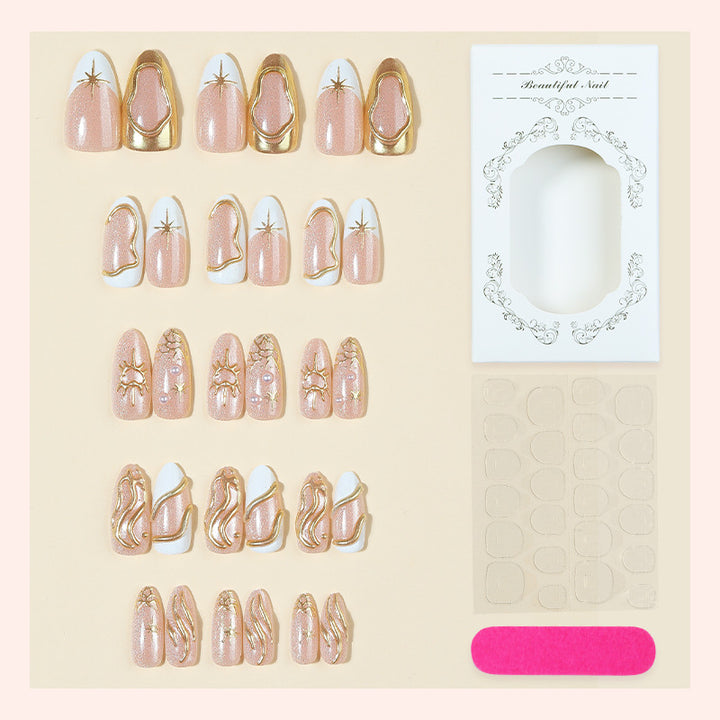 Decorative Press-On Nail Art Set with Elegant Gold Accents Stornfield 1788495840