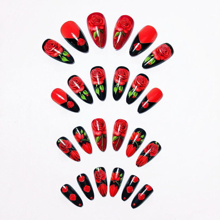 Artifical nails with floral rose designs Stornfield
