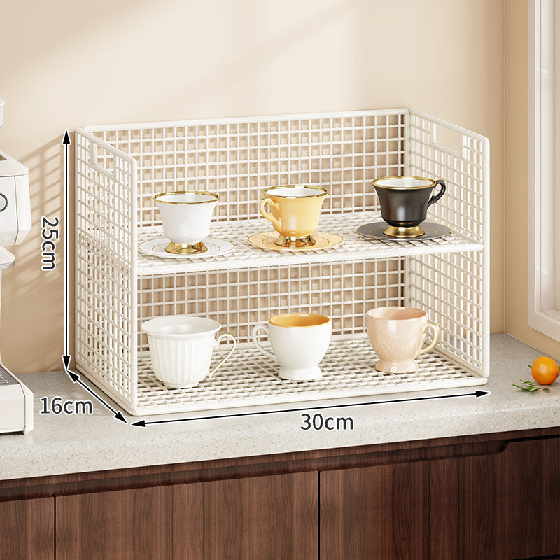 Double-Tier Metal Grid Countertop Organizer Shelf for Cups and Kitchenware