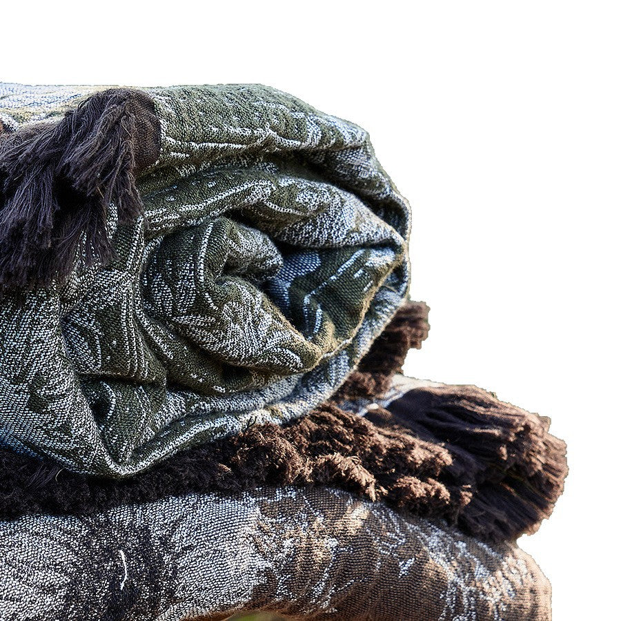 Jacquard Floral Textured Throw Blanket with Fringed Edge