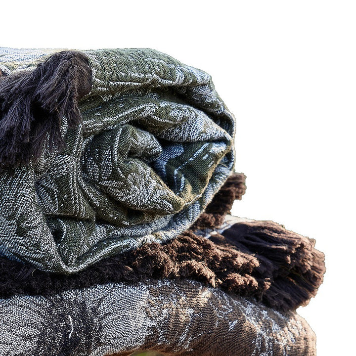 Jacquard Floral Textured Throw Blanket with Fringed Edge