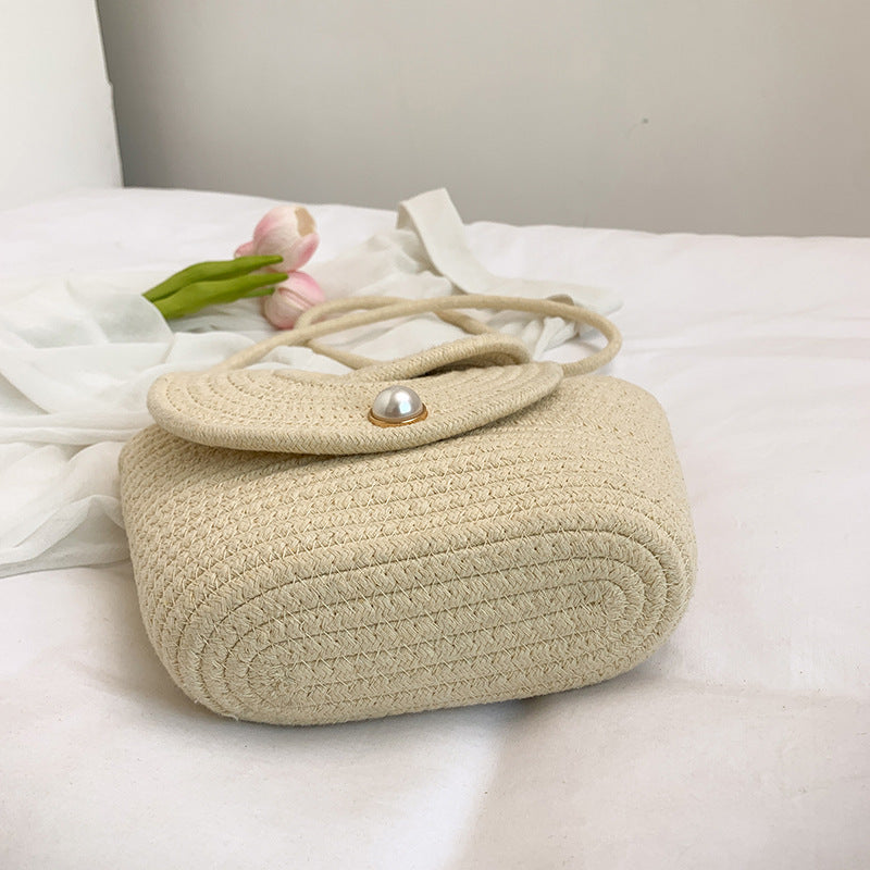 Woven Textured Handbag with Decorative Closure