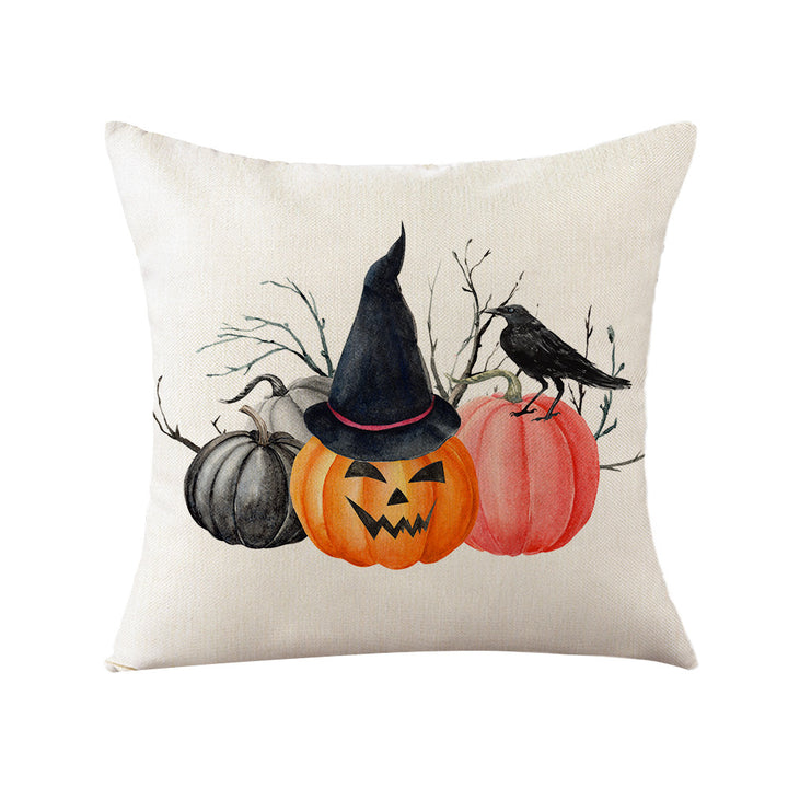 Halloween Decorative Throw Pillow with Printed Jack-o'-Lantern Illustration