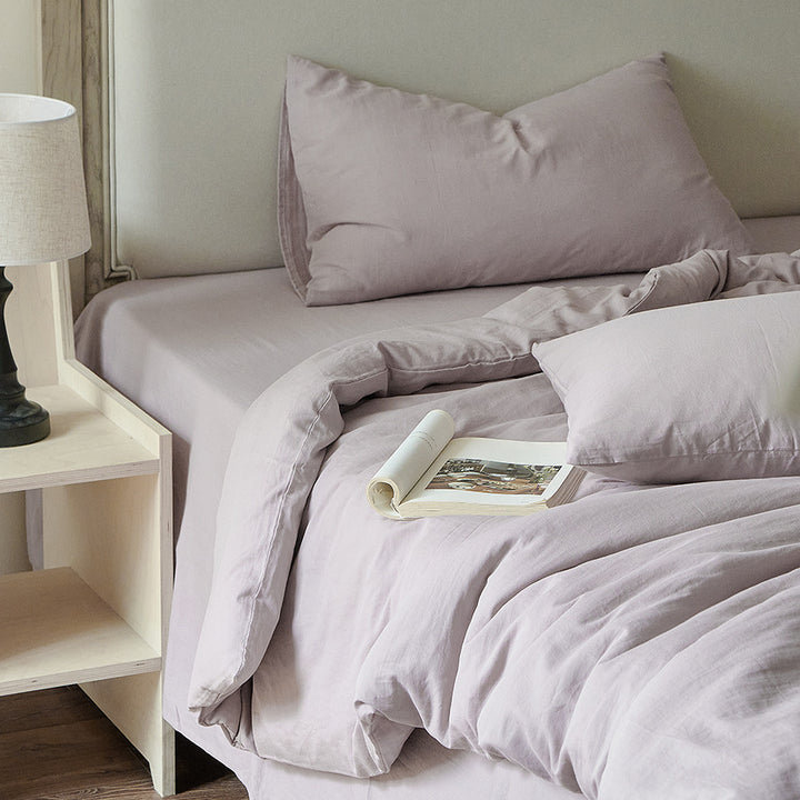 Stonewashed Cotton Sateen Duvet Cover and Sheet Set with Envelope Pillowcases