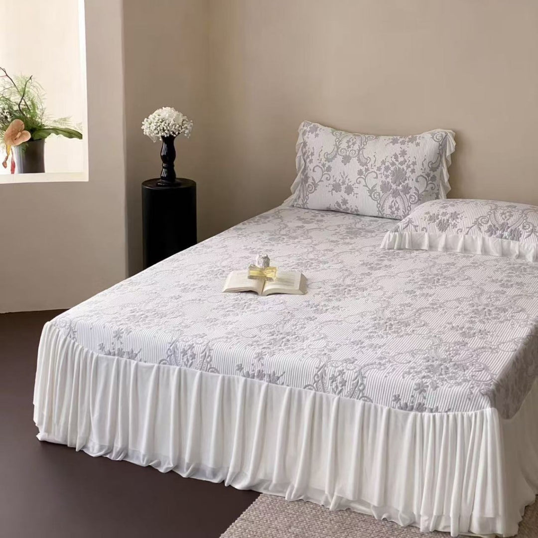 Quilted mattress topper set with non-slip underside, breathable microfiber and pillowcases