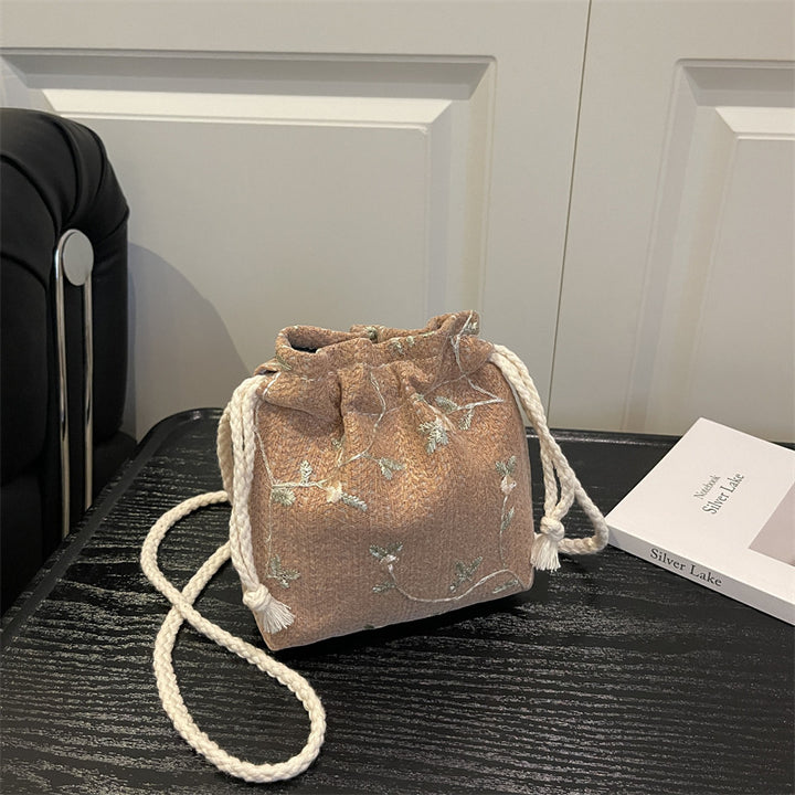 Embroidered Drawstring Mini Handbag