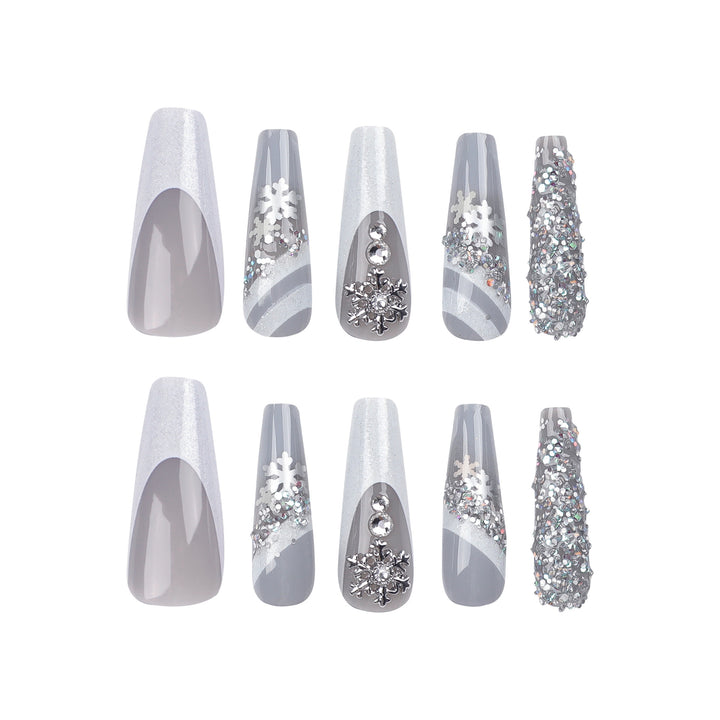 Elegant Artificial Nails with Glitter and Snow Design Stornfield