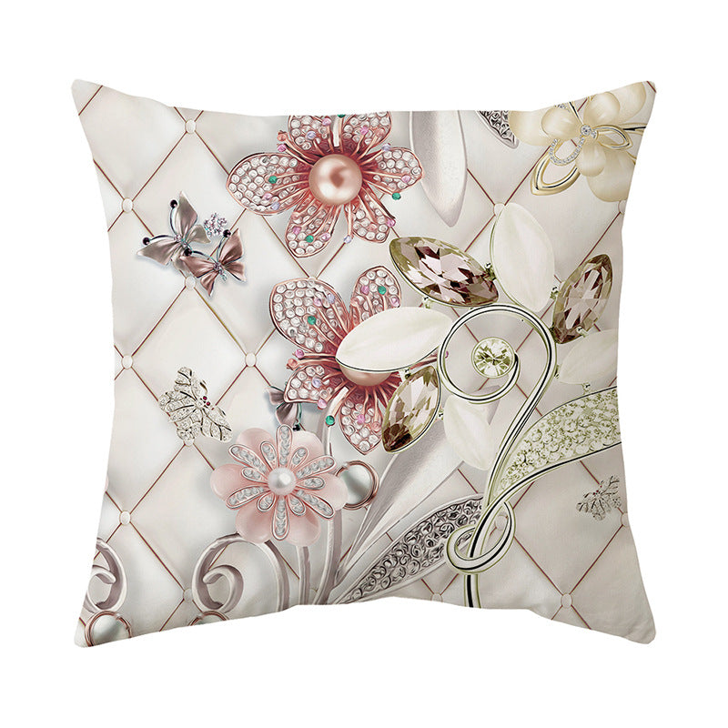 Luxurious Jeweled Floral Quilted-Texture Decorative Throw Pillow Cover