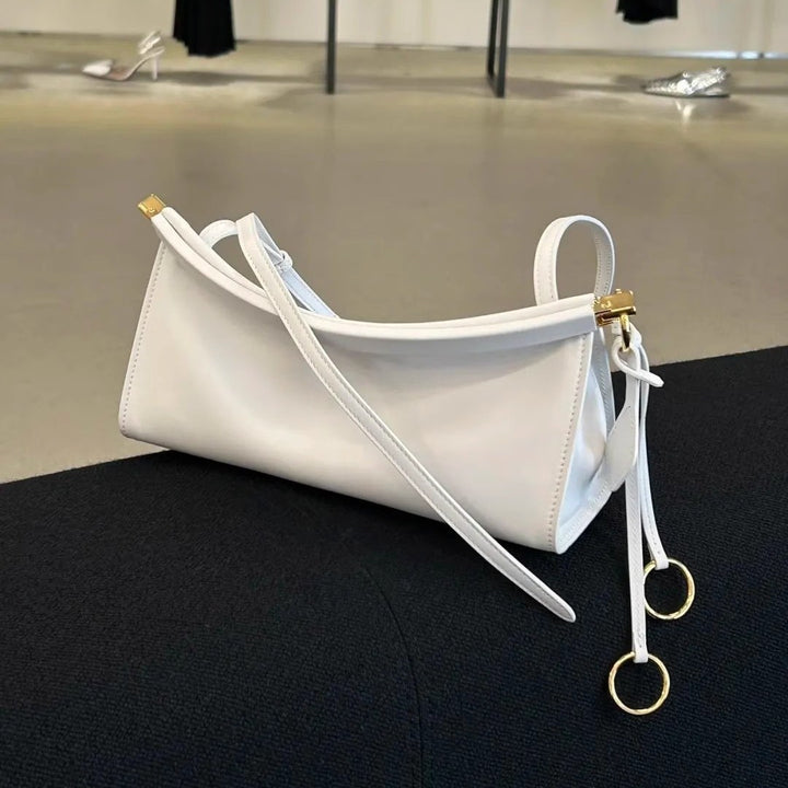 Structured Leather Baguette Shoulder Bag with Gold Hardware