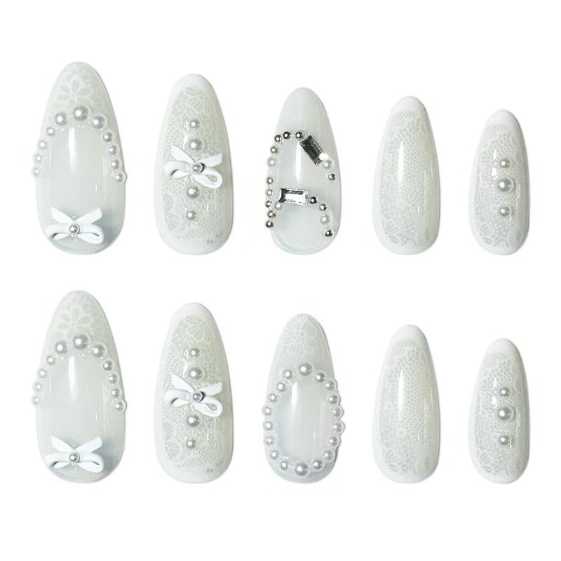 Elegant French Tip Lace Detail Press-On Nails Stornfield