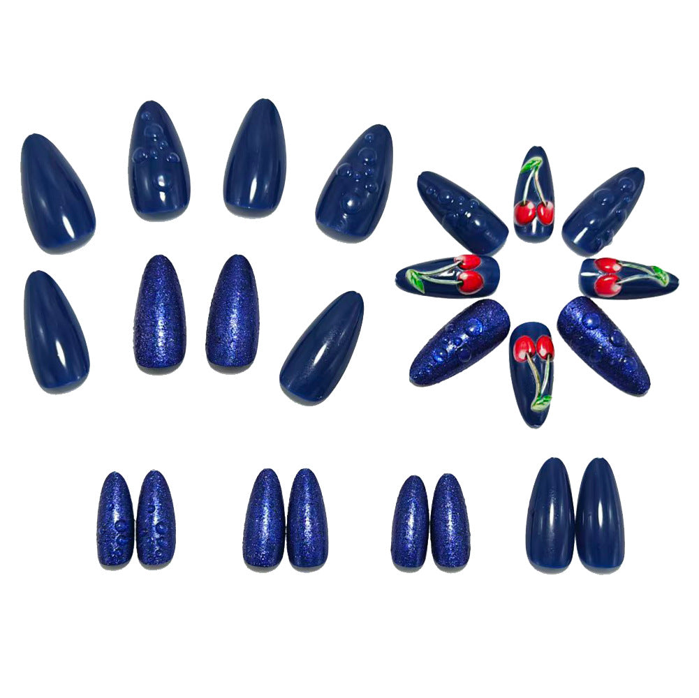 Artistic water droplet and cherry motifs artificial nails Stornfield