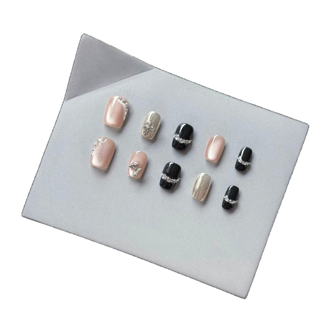 Decorative Press-On Nail Art Set with Rhinestone Accents  1791773547