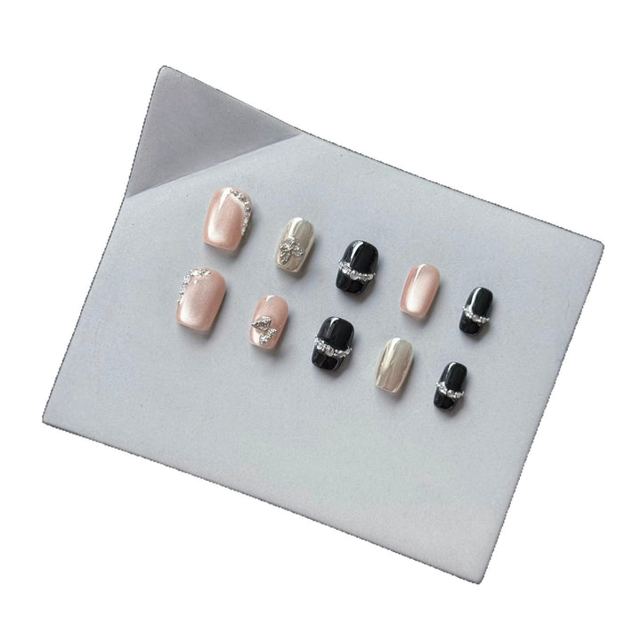 Decorative Press-On Nail Art Set with Rhinestone Accents  1791773547
