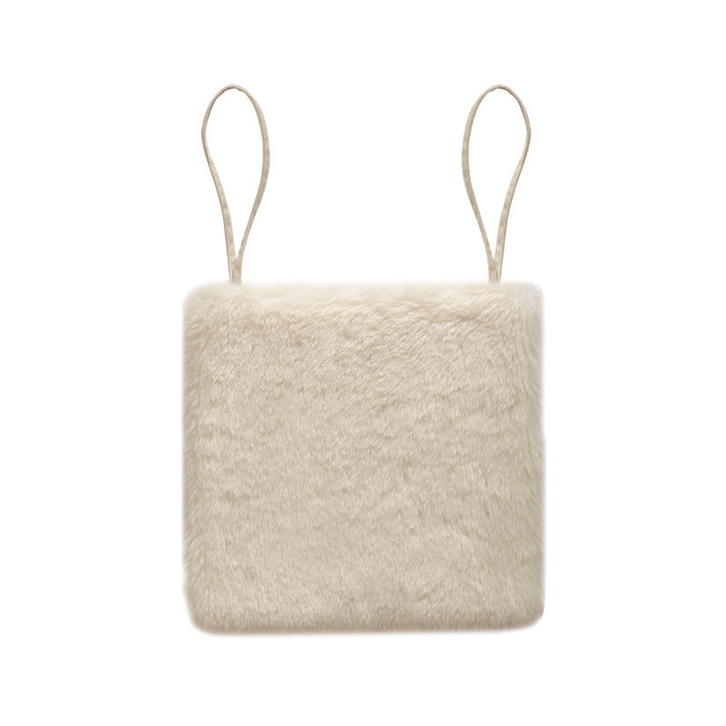 Square fluffy seat cushion with faux fur cover and attachment straps Stornfield
