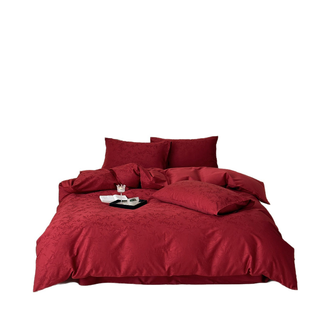 Premium bedding set made of cotton satin with fine tone-on-tone bamboo jacquard