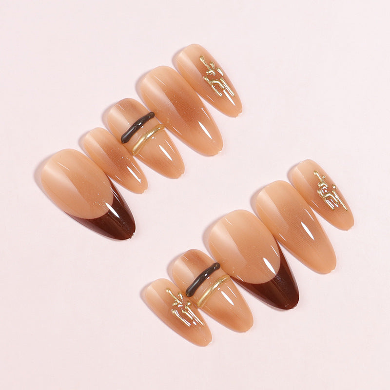 Elegant Ombre Press-On Nail Tips with Metallic Accents Stornfield