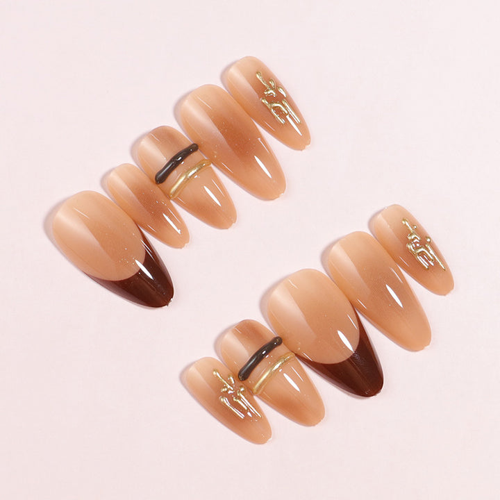 Elegant Ombre Press-On Nail Tips with Metallic Accents Stornfield