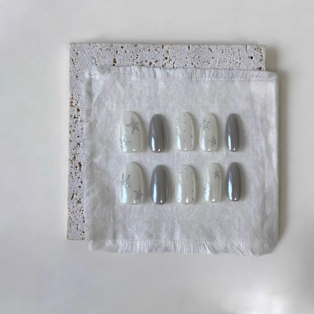 Decorative Press-On Nail Set with Celestial Star Accents
