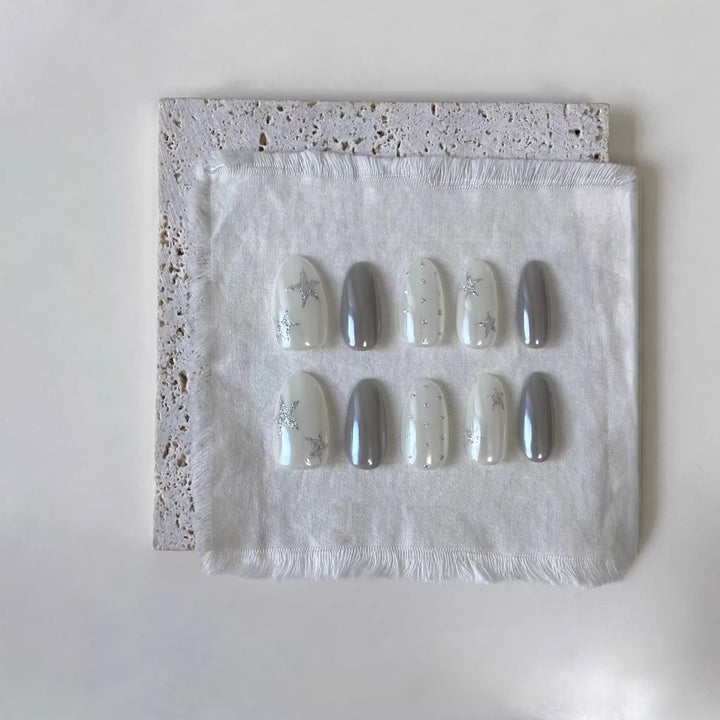 Decorative Press-On Nail Set with Celestial Star Accents