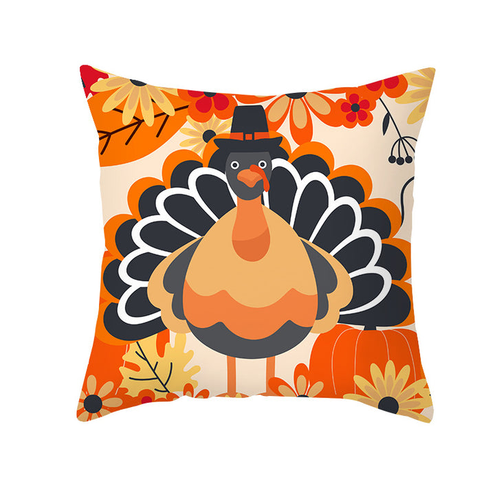 Square Removable Linen-Blend Thanksgiving Pumpkin Watercolor Throw Pillow Cover