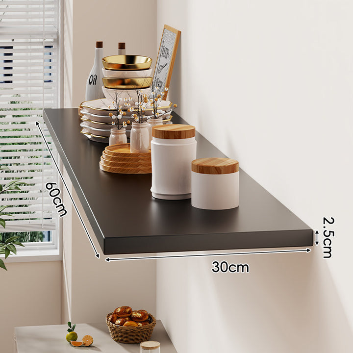 Floating Wall-Mounted Solid Wood Display Shelf with Concealed Brackets and Slim Profile