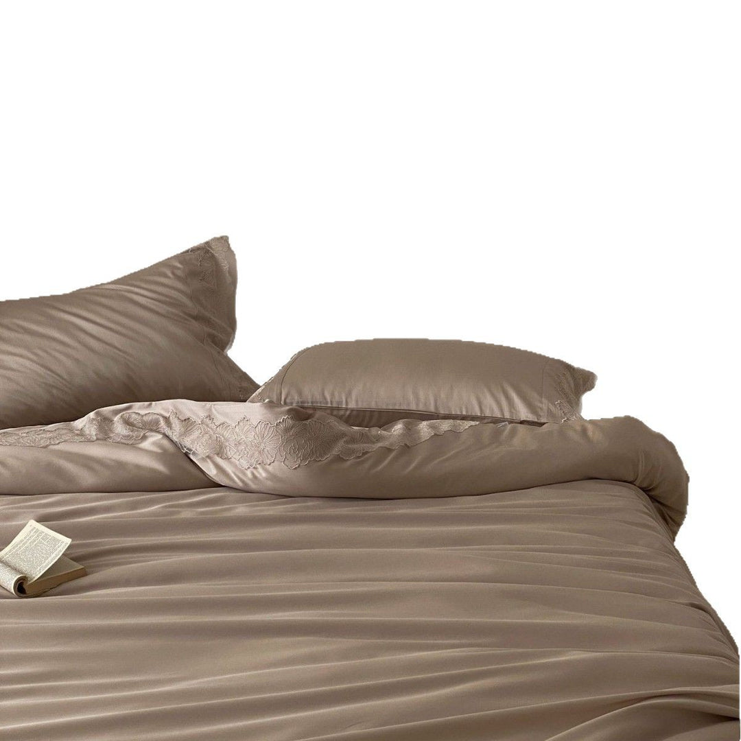 Luxury Lace-Trim Satin Duvet Cover Set